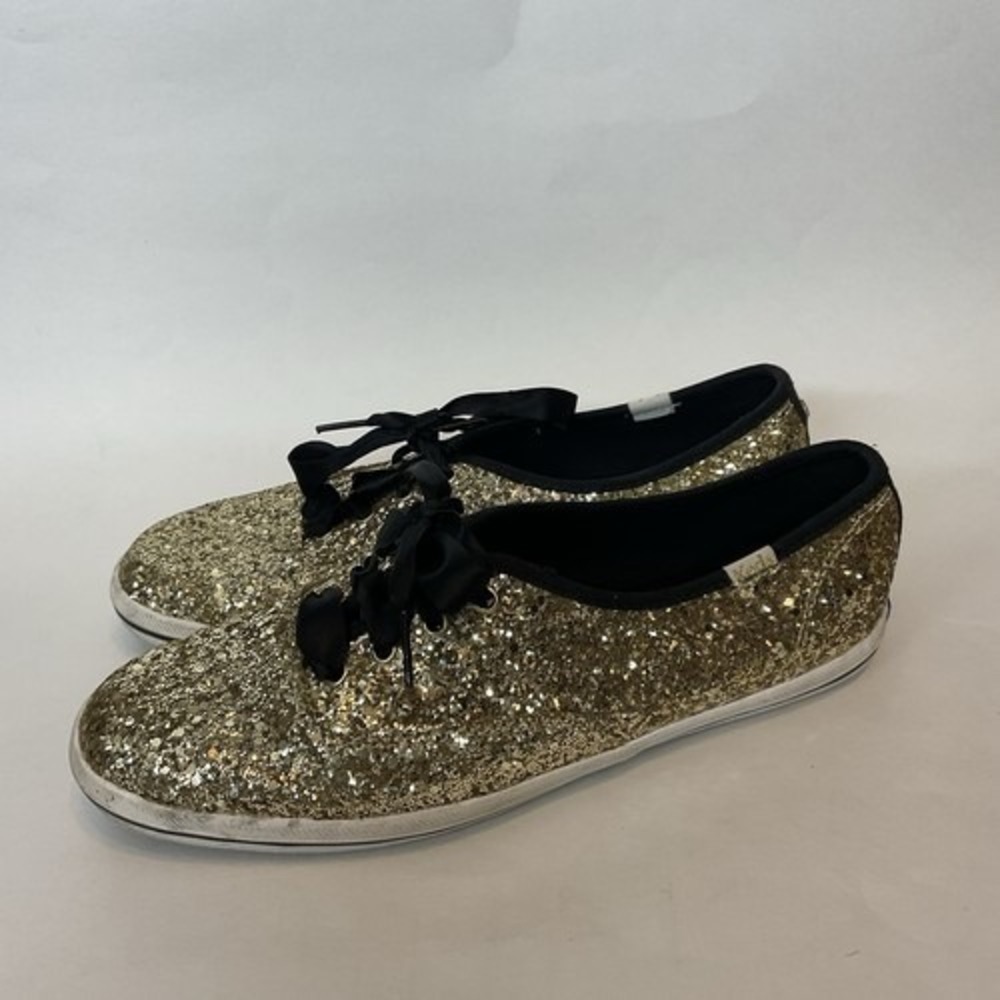 Kate Spade Keds Gold Glitter Canvas Cushion Lace-Up Sneaker Women 8.5 China
